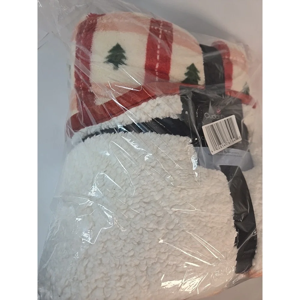 Cuddl Duds Christmas Trees Plaid White Throw Faux Sherpa 50 x 60 New‎ Cozy